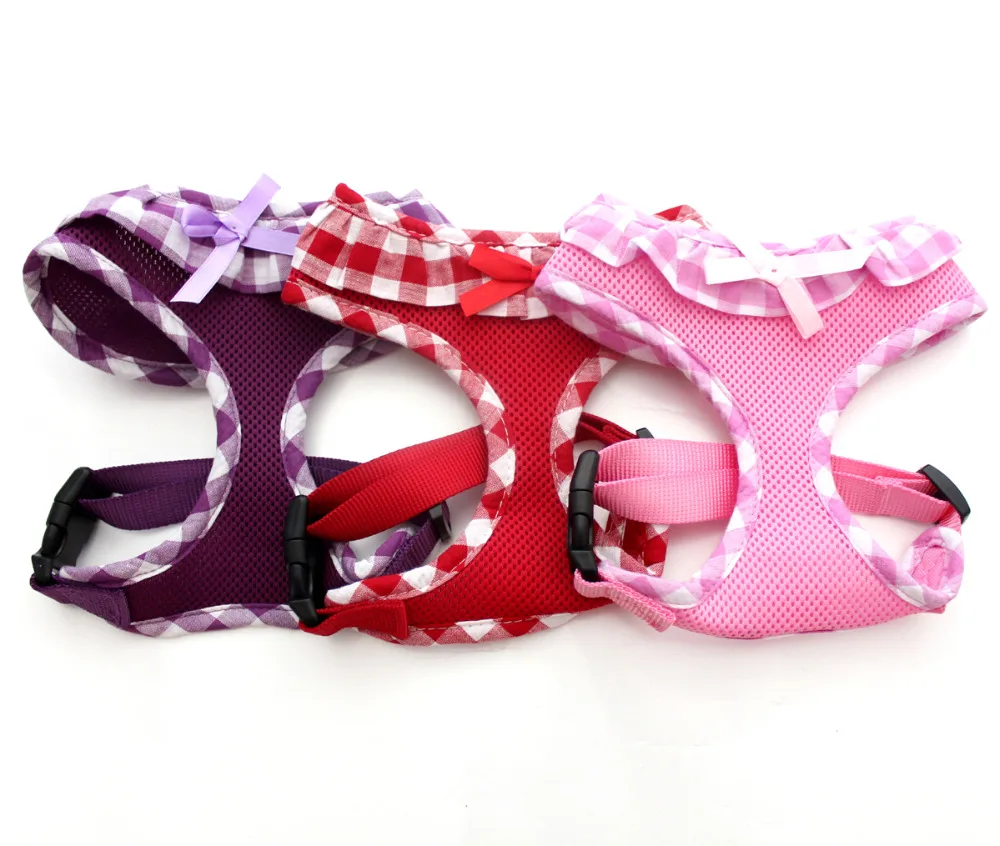 

Dog Cat Princess Plaid&Bow Control Harness Pet puppy harness Soft Mesh Walk Collar 3 sizes