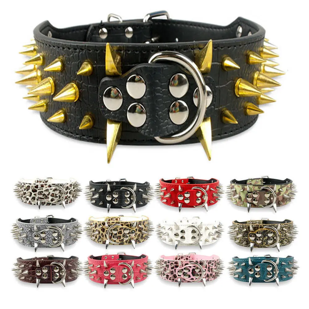 

Large Dog Collar Spiked Studded For Pitbull German Shepherd K9 Training Leather Dog Colla With Spikes For Mastiff Rottweiler