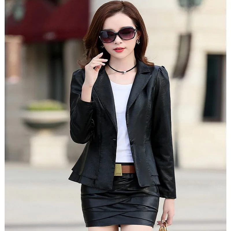 

2018 Spring New Korean Fashion Wild Spring And Autumn Short Jacket Female Leather Short Leather Pu Leather Jacket M-XXL