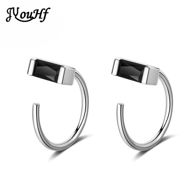 

JYouHF Punk Style White/Black Gold Color Hoop Earrings Ear Hook for Women Girl Geometric Square Cubic Zirconia Earrings Jewelry