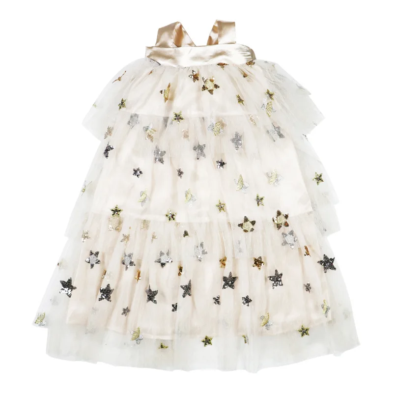 BOBOZONE/ г.; платье-пачка со звездами; вуаль с блестками; платье для детей; юбка для мамы и дочки - Цвет: apricot dress