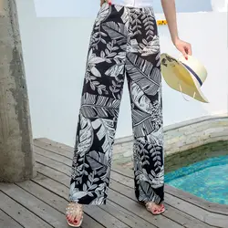 Модные свободные брюки 2018 Ретро Национальный шифон широкие брюки женские летние каникулы пляжные брюки богемные повседневные брюки