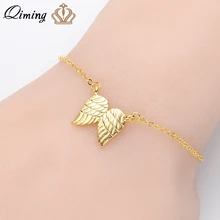 QIMING винтажные ангельские крылья с перьями браслет для женщин панк готический Золотой ювелирный браслет из цепочек девушка подарок mujer pulseras