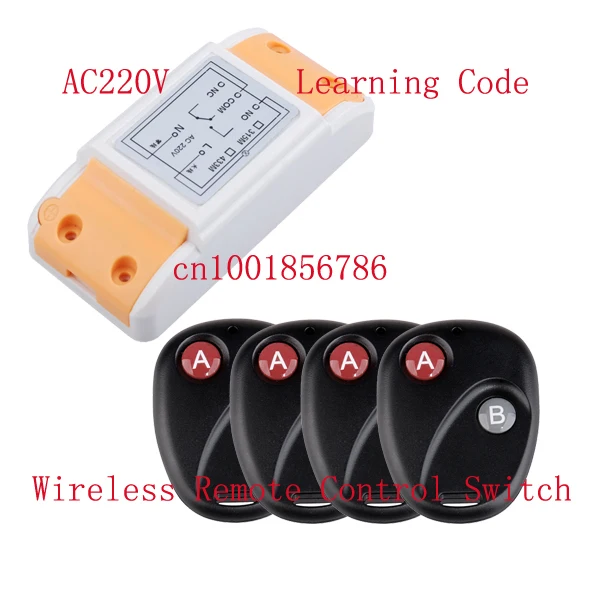 

RF wireless remote control Radio Controllers/Switch #1 Receiver&4 Transmitter 220V 10A Learning code output way adjustable