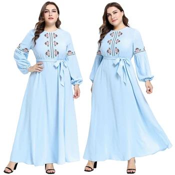 

Plus Size Ethnic Embroidery Muslim Women Long Sleeve Maxi Dress Abaya Party Cocktail Robe Dubai Casual Clothing Dubai Gown Islam
