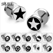 SMJEL Punk acier inoxydable étoiles goujons Faux Faux bouchons d'oreille chair Tunnel jauges Tapers civière boucle d'oreille Piercing bijoux