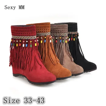 

Spring Autumn Wedges Women Ankle Boots Height Increasing Woman Casual Shoes Short Boots High Quality Plus Size 33 - 40 41 42 43