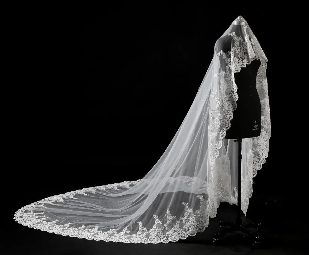 DHL DHL Royal 500*300CM 1 Layer Lace Cathedral Wedding Veils Ivory
