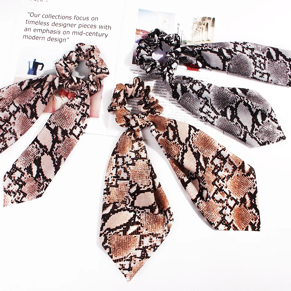 

Summer Women Leopard Snake Hair Scarf Bow Streamers Scrunchies Girls Ponytail Holder Hair Rope Ribbon Band Hair Accessories