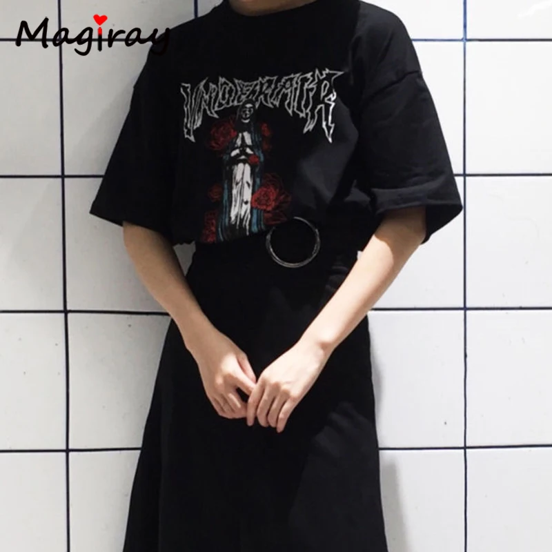 Magiray Ulzzang diablo Rosa Camiseta mujer T camisa Camiseta femenina de verano Harajuku carta larga gran Plus TAMAÑO DE C102