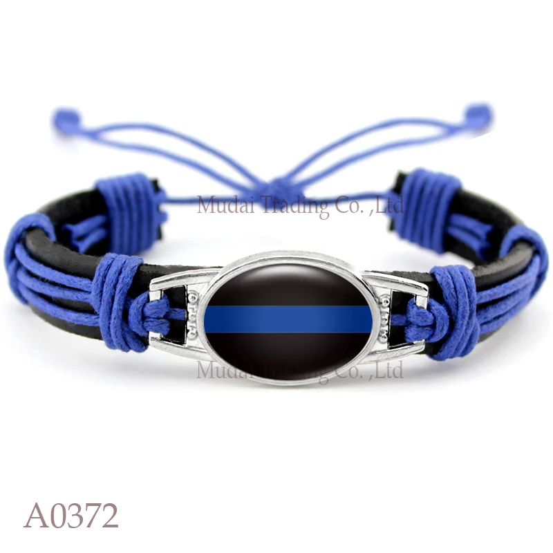 (10 PCS/lot) Thin Blue Line Officers Wife Adjustable Leather Cuff Bracelet for Men Women Back