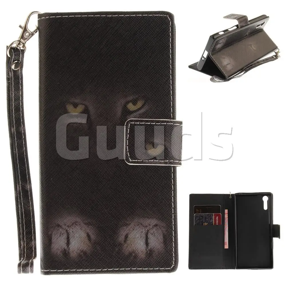Mysterious Cat Hand Strap Leather Wallet Case for Sony Xperia XZ