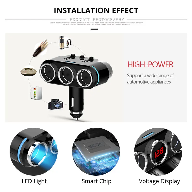 12V автомобиля со штыревой частью соединения Зарядное устройство с двумя портами USB разветвитель прикуривателя Напряжение Дисплей гнездо для автомобильного прикуривателя Авто Интерьер электронный