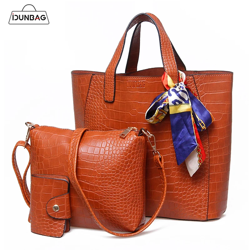 

3pcs Alligator Bag Women Handbags Set 2018 Luxury Designer Leather Crossbody Bags Women +Purse Ladies Composite Bags With Scarf