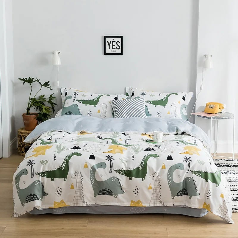 Хлопковый детский мультяшный Комплект постельного белья для динозавра пододеяльник наволочка простыни теплый мягкий домашний спальня гостиная крышка комплект# sw - Цвет: -wm-xiaokonglonghui