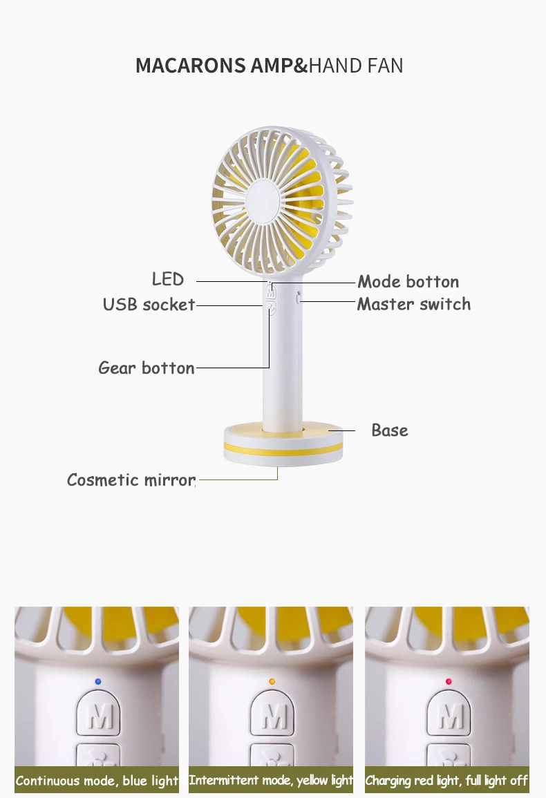 2018 Новый USB мини-вентилятор Портативный 2000 мАч Macarons Перезаряжаемые Handy ручной вентилятор с зеркалом для путешествий Ventilador мультфильм