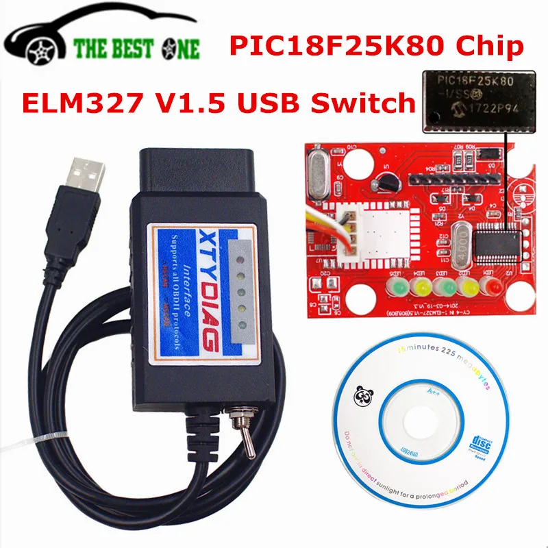 Новейший ELM327 V1.5 USB переключатель с чипом PIC18F25K80 для HS MS CAN ELM 327 считыватель кодов диагностический сканер