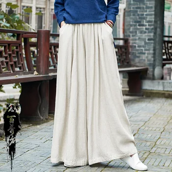 

2020 New Arrival Women Fashion Spring Summer Elastic Waist Casual Pleated Loose Cotton Linen Wide Leg Pant