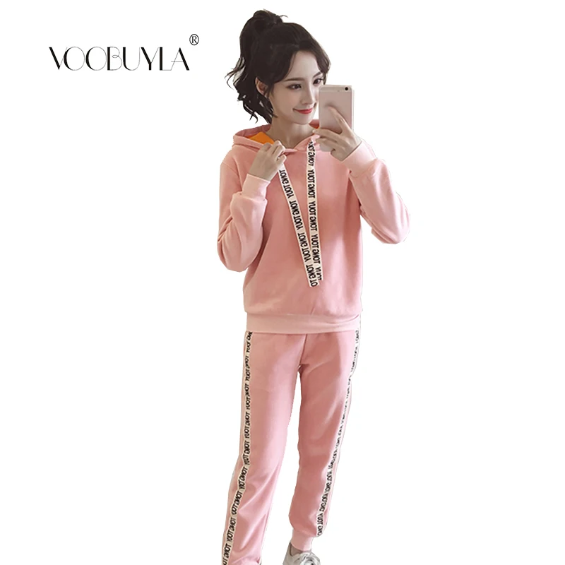 Voobuyla Winter Sport Suit Women Tracksuits Hooded Pullover Top Shirts Running Set Jogging Suits Sweat Pants 2pcs Sportswear XXL | Спорт и