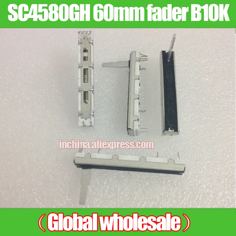 

4pcs SC4580GH 60mm Straight Slide Potentiometer B10K / Shank Length 15MM Mixer Dual Channel Fader White variable resistors