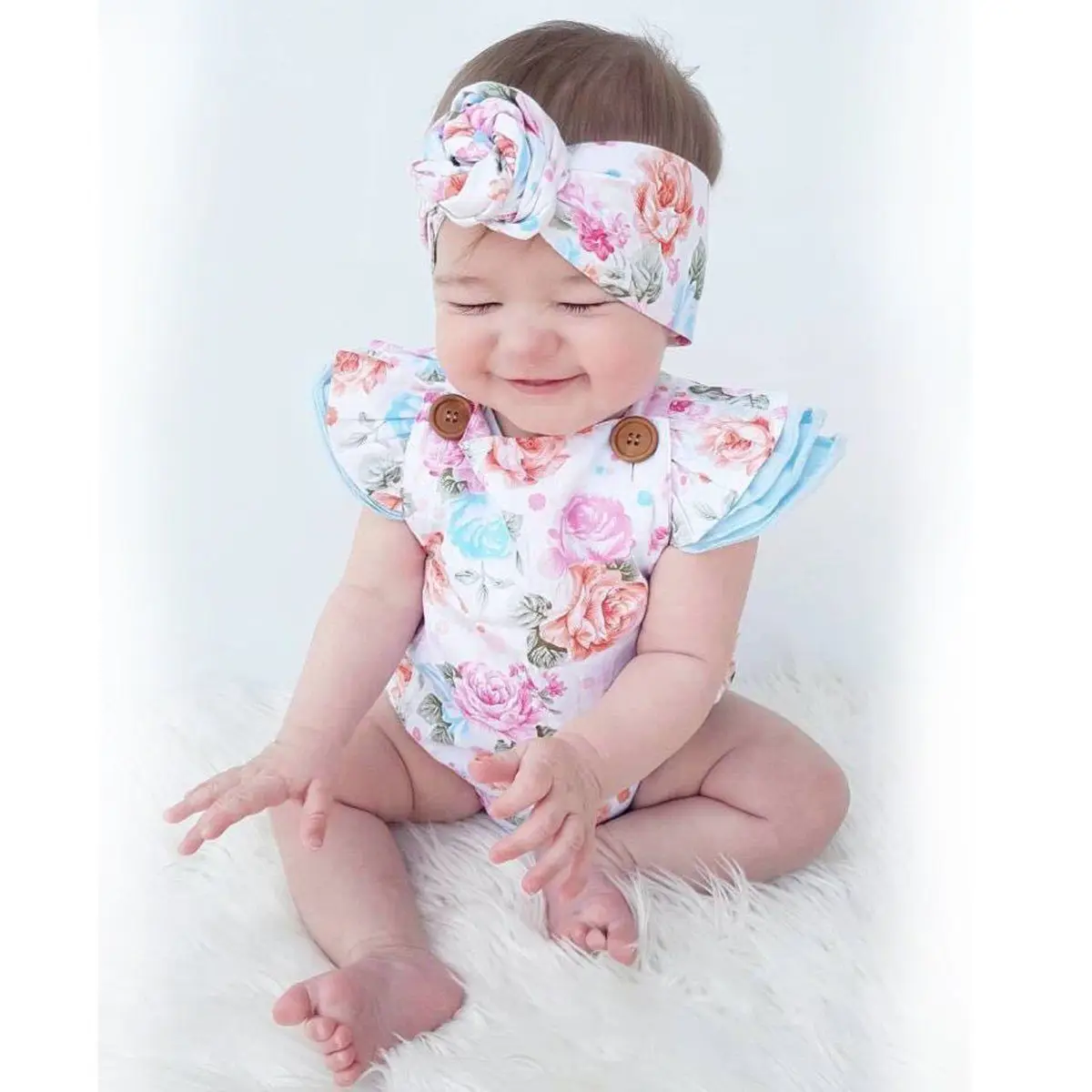 

2PCS Newborn Infant Kids Baby Girl Romper Jumpsuit+Headband Outfits Set