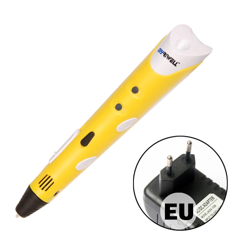 Рождественский подарок 3d Ручка DIY 3d принтер ручка для рисования печать для детей подарок бесплатно с 9 м ABS нити с ручкой основа - Цвет: Yellow EU Adapter