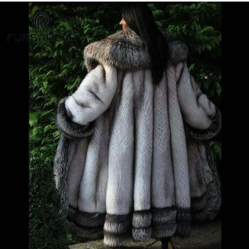 FURSARCAR 2018 New Real Fur Coats Women 120 CM Long Winter Fox Fur Jacket Luxury Fox Fur Coat With Big Silver Fox Fur Collar FURSARCAR 2018 New Real Fur Coats Women 120 CM Long Winter Fox Fur Jacket Luxury Fox Fur Coat With Big Silver Fox Fur Collar