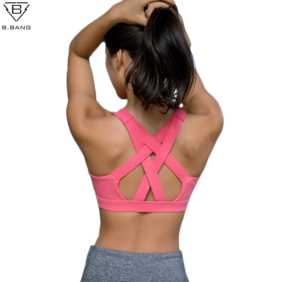 

B.BANG Women Yoga Shirt Running Sports Bra Yoga Gym Top Vest Shockproof High Support Workout Bra for Women Activewear