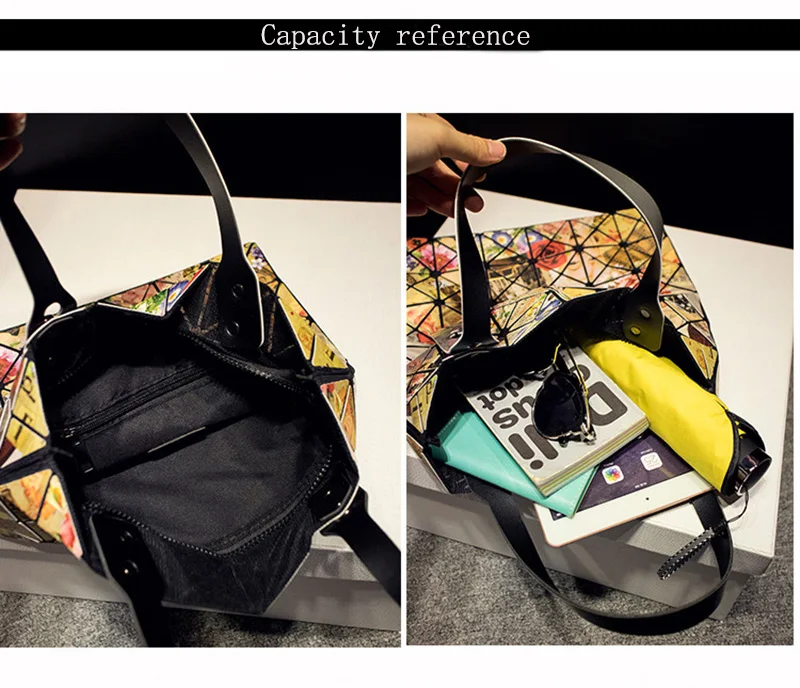 Fashion Ladies Folded Geometric Plaid Bag Women Laser Bright Casual Totes Bag Shoulder Bags Fold Over Bao Bao Handbags (12)