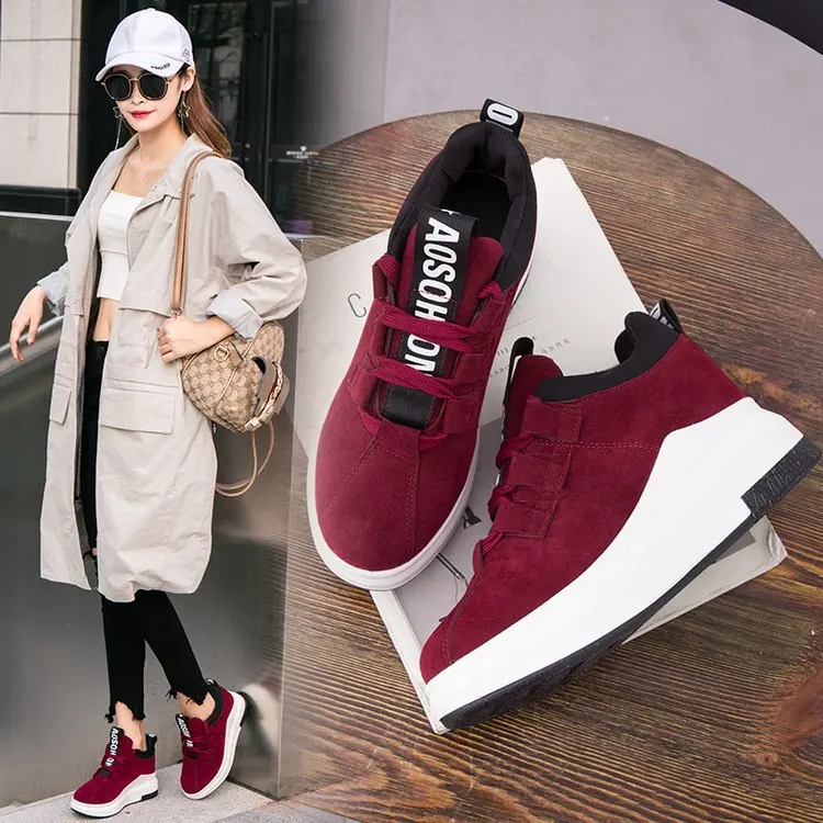 Женская Повседневная обувь; коллекция года; женская обувь; обувь на платформе; кроссовки; Женская Осенняя обувь на плоской подошве; дышащая Спортивная обувь на шнуровке - Цвет: Red