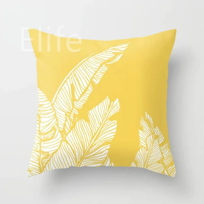 Elife Nordic Plant Yellow flower Leaves Polyester Cushion Cover Square Pillows Cover For Sofa Car waist Home Decorative 45*45CM Elife Nordic Plant Yellow flower Leaves Polyester Cushion Cover Square Pillows Cover For Sofa Car waist Home Decorative 45*45CM