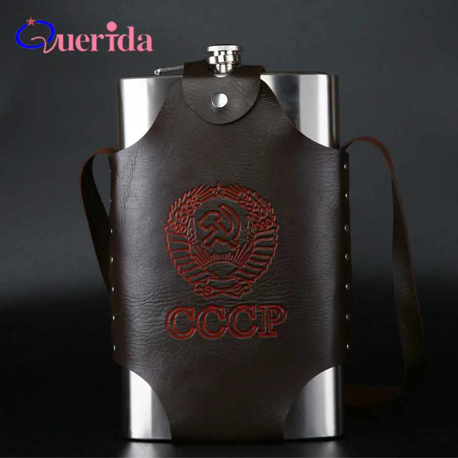Плотная кожаная фляжка из нержавеющей стали 64 унции|flask portable|stainless steel hip flaskhip flask |