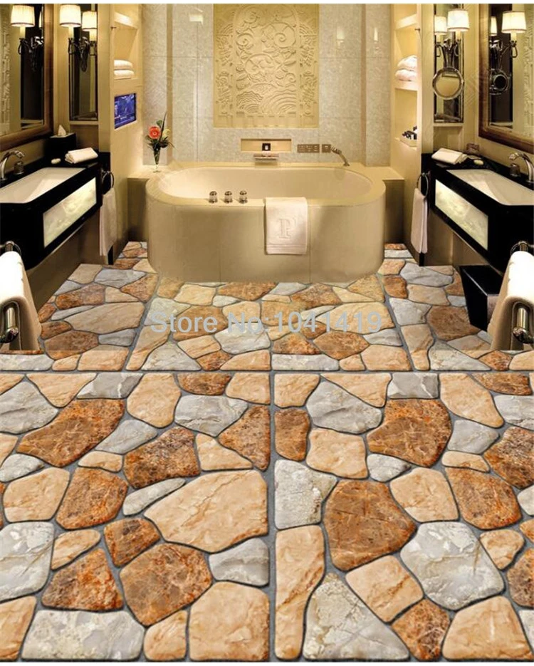 Cobblestone, 3D Floor Painting Sticker, banheiro e