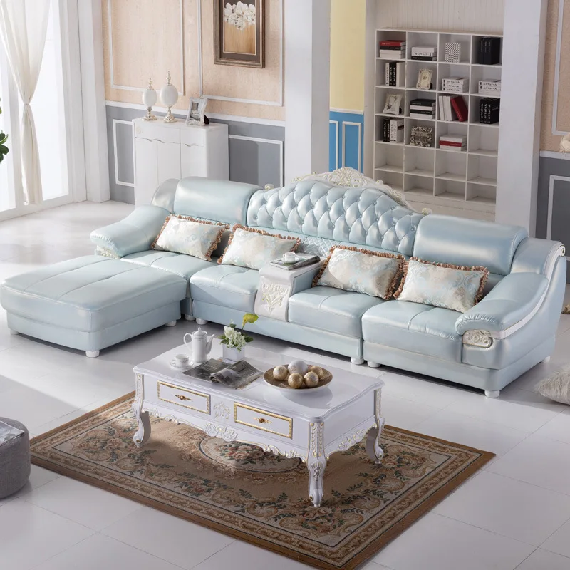 3 сиденья+ 1 сиденье+ 1 сиденье+ оттома/Лот) синий цвет l образный домашний кожаный диван мебель набор# CE-5503