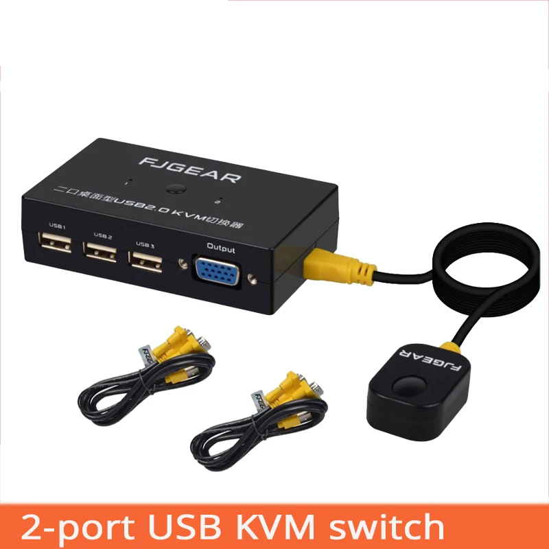 2 Порт Kvm Switcher компьютер Доля usb мышь и клавиатура монитор конвертер с соединительный кабель FJ-201UK