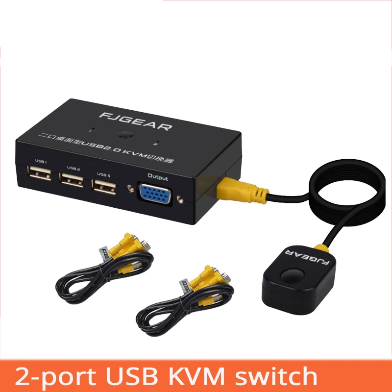 2 ports KVM Schalter Switch VGA Computer share usb mouse keyboard monitor converter With connector cables 1