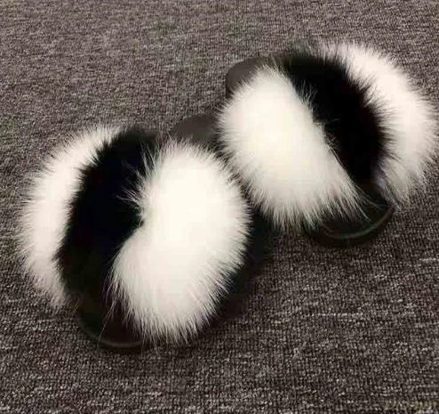 

2019 Women's Furry Sandals Ladies Cute Plush Fox Hair Fluffy Sandals Women's Fur Slippers Winter Warm Slippers for Women Hot