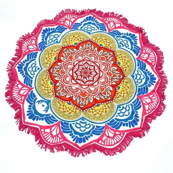 

147*147CM Round Yoga Mat Towel Tapestry Tassel Decor With Flowers Pattern Circular Tablecloth Beach Picnic Mat