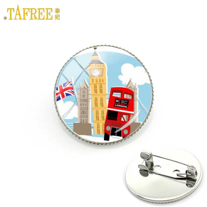 

TAFREE 2017 new fashion hippie van old London double decker bus brooch pins men women jewelry England travel badge brooches H173