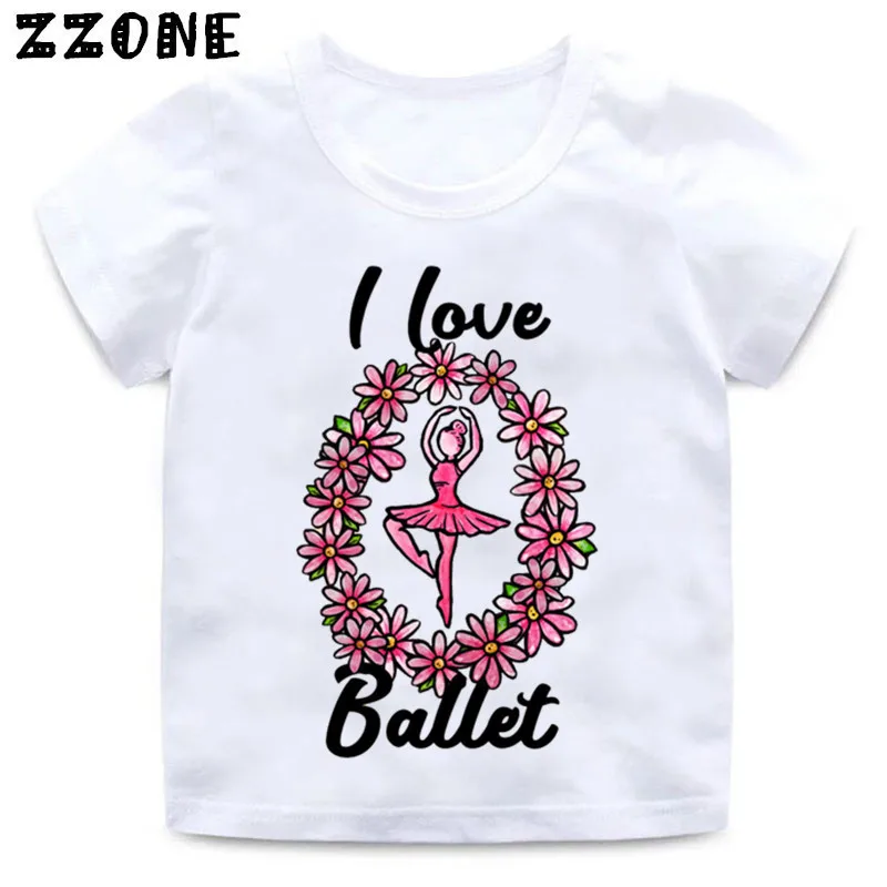 Дизайнерская футболка с надписью «I Love Ballet dancing Girl» для маленьких девочек детская повседневная одежда летняя белая футболка для малышей HKP5191 - Цвет: whiteD