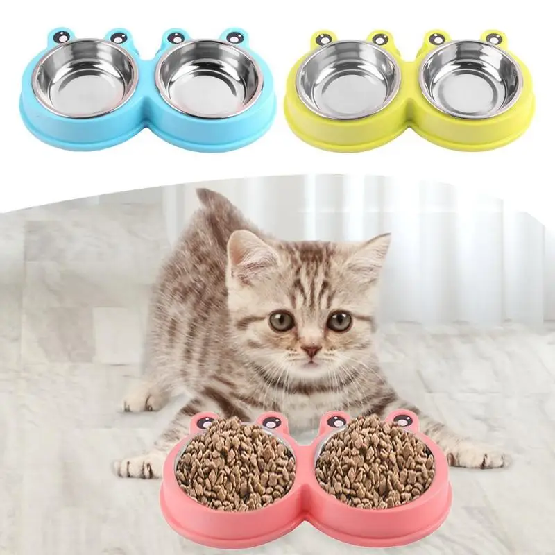 

Non-slip Rubber Frog Shape Pets Double Bowls 2019 Stainless Steel Dog Puppy Cats Food Water Feeder Pet Cats Dogs Feeding Dishes