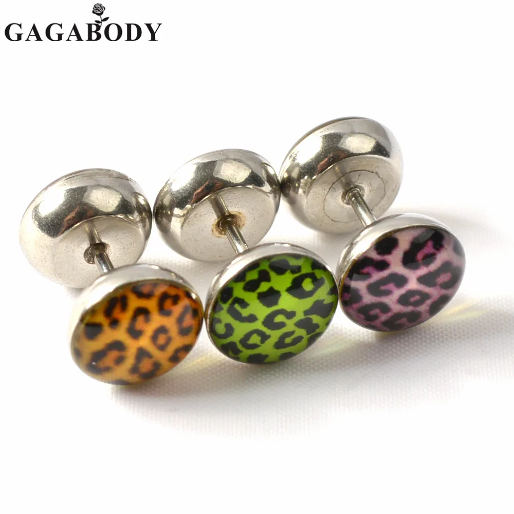 Stainless Steel Earrings Leopard Ear Plugs Gauges Cheater Faux Ear