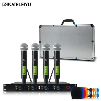 

Professional wireless metal microphone system UHF 4 channel head wear lapel Handheld Headset KTV dynamic mic Karaoke KT400