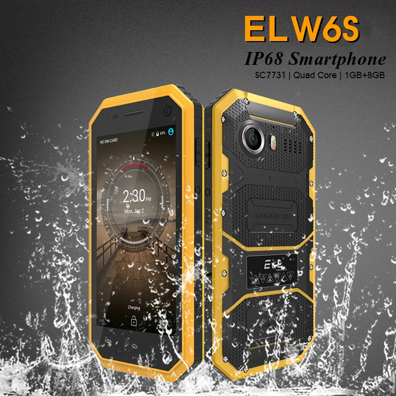 

E&L W6S Waterproof Shockproof IP68 Mobile Phone 1GB RAM 8GB ROM 2600mAh Android 7.0 4.5 inch Quad core 5MP 3G wacdma smartphone