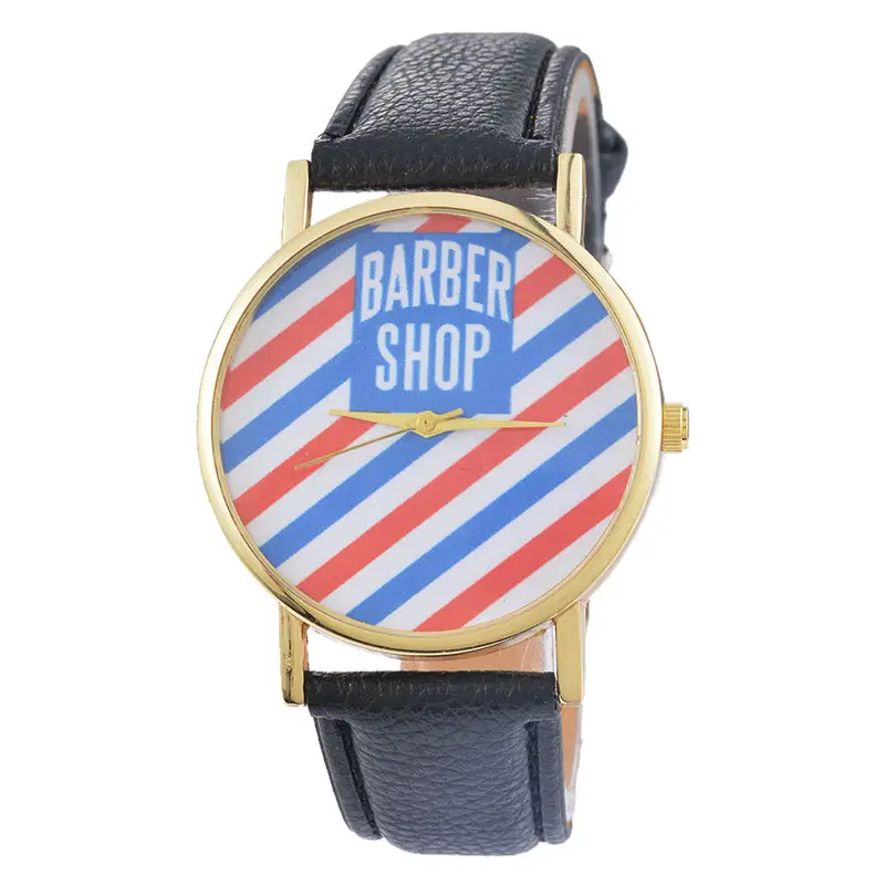 

Practical Fashion Women Men BARBER SHOP Dial Quartz Analog Leather Wrist Watch