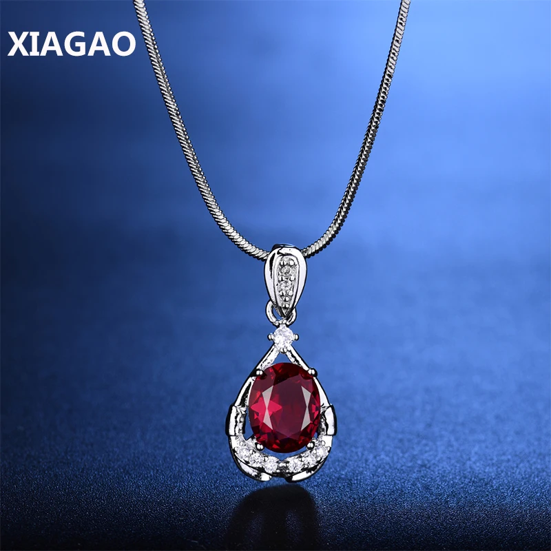 

XIAGAO Necklace Chain Pandents For Women 7 Colors Big Oval Crystal Fashion Jewelry Accessories Gift P001