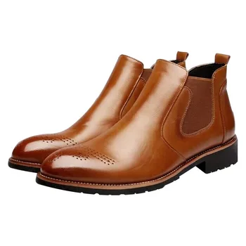 

New Autumn Winter Men's Chelsea Boots,British Style Fashion Ankle Boots,Black/Brown/Red Brogues Soft Leather Casual Shoes