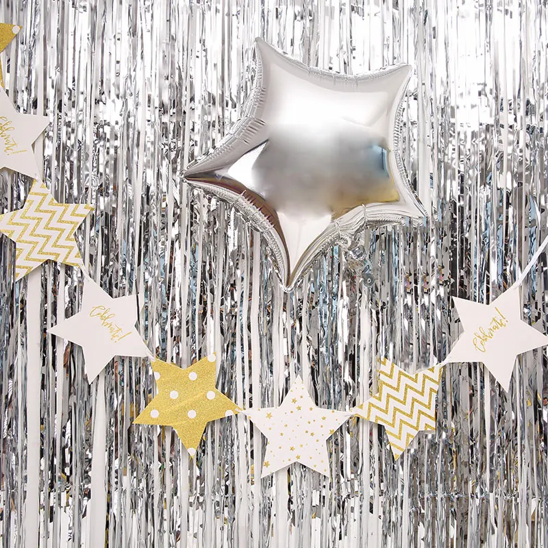 Birthday Background Wall Decoration Balloons Tassel Curtains Rain Silk