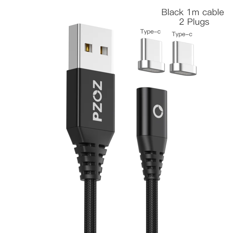 PZOZ Магнитный кабель type C Micro USB C адаптер для iphone 8 samsung Microusb type-C зарядное устройство для телефона usb Магнитный кабель Быстрая зарядка - Цвет: Black Type-c Type-c