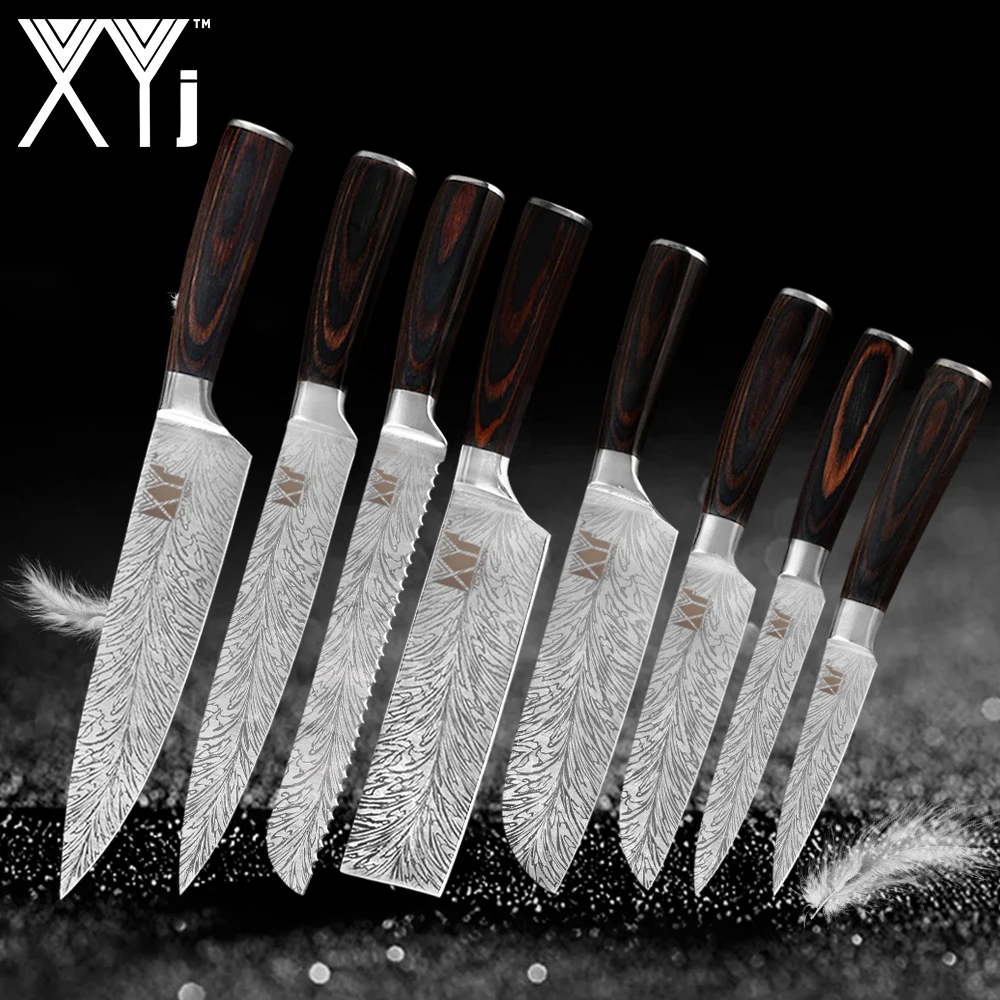 

XYj Kitchen Knives Stainless Steel Knife Set Color Wood Handle Fruit Vegetable Meat Kitchen Tools Accessories New Arrival 2019
